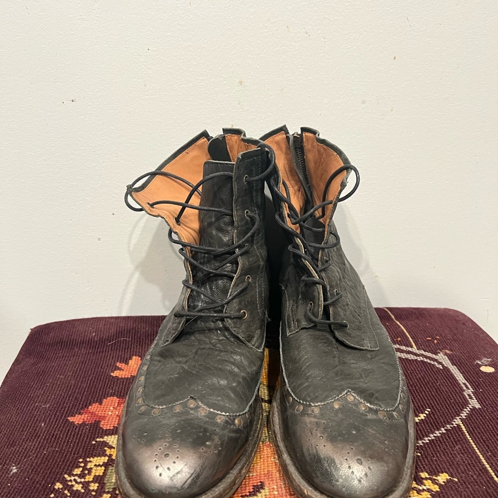 Men's Black and Brown Leather Lace-Up Boots